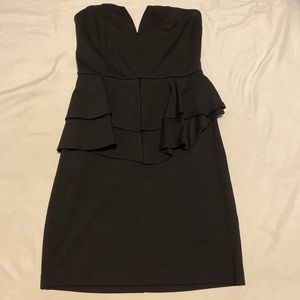 Black Strapless Double Peplum Mini Dress